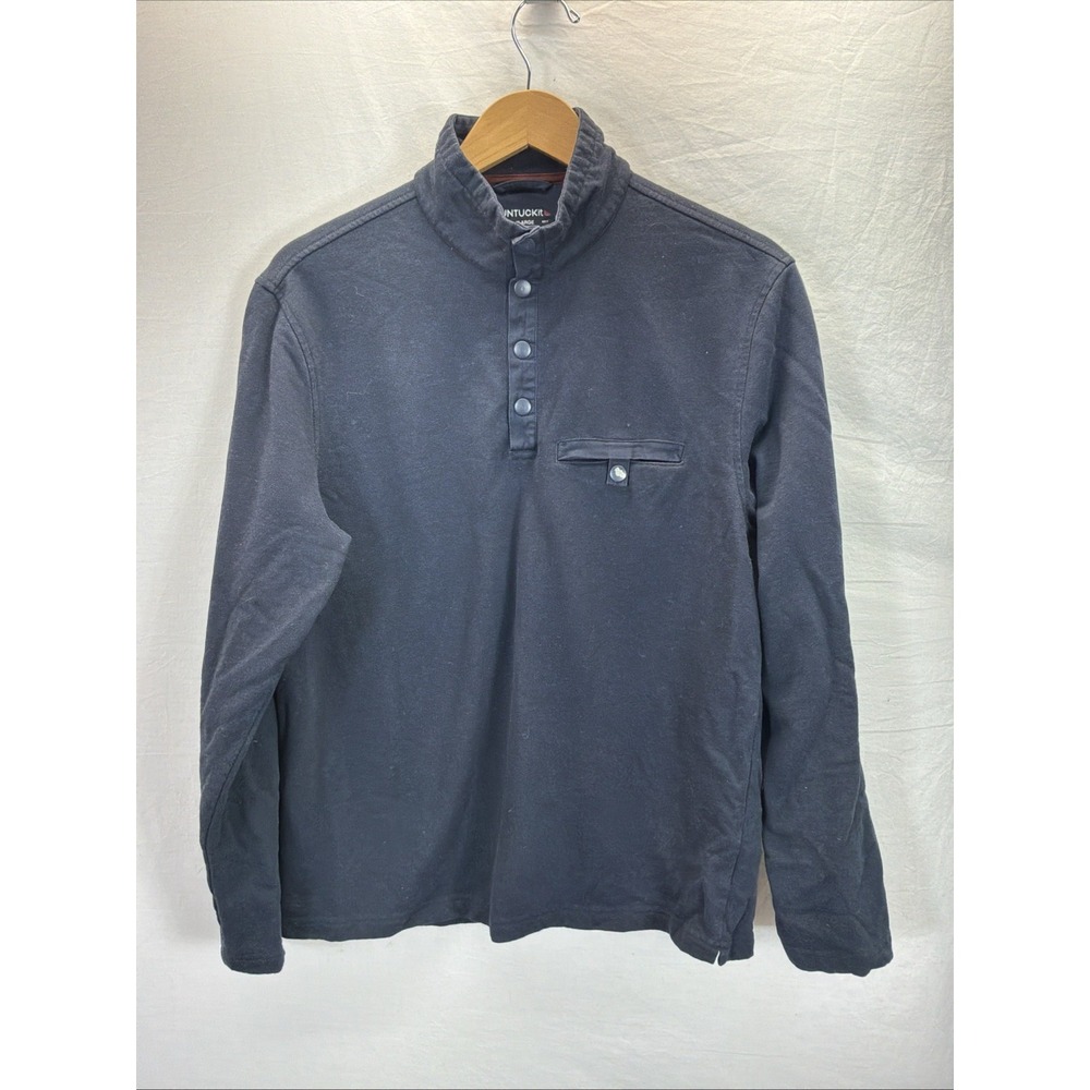 UNTUCKit 1/4 Snap Pullover Fleece Sweater Mens LG Navy Blue Mock Neck Preppy